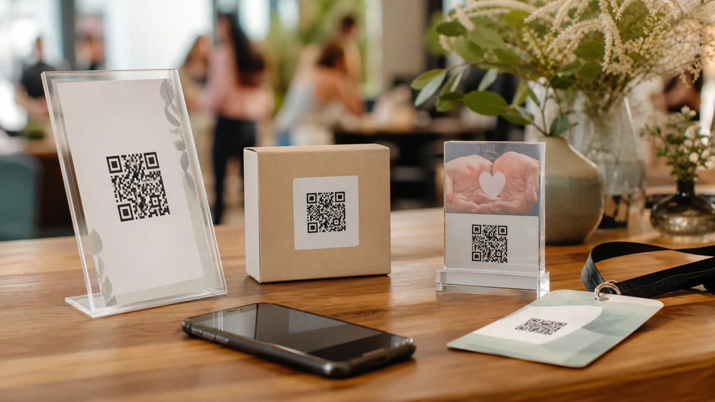 QR Codes aplicados em cardápio, embalagem, credencial e ponto de doação